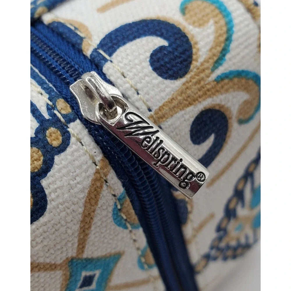 Wellspring Travel Jewelry Case Blue Medallion Damask Zippered‎ Organizer Pouch